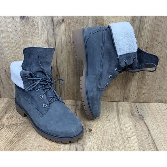 Timberland Women's Jayne Waterproof Fleece Fold Down Boots Dark Gray Women's 9 M - Picture 1 of 16
